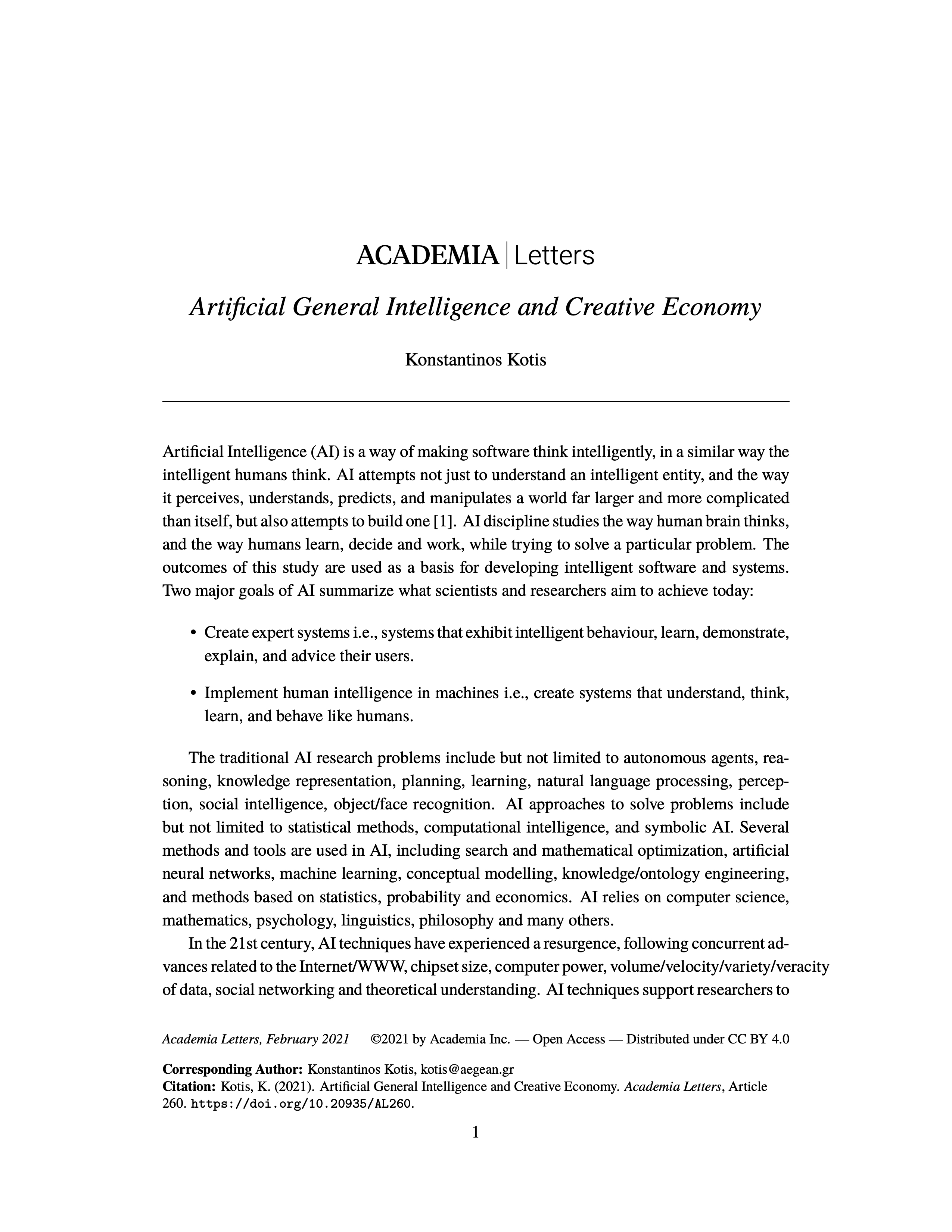 Artificial General Intelligence and Creative Economy