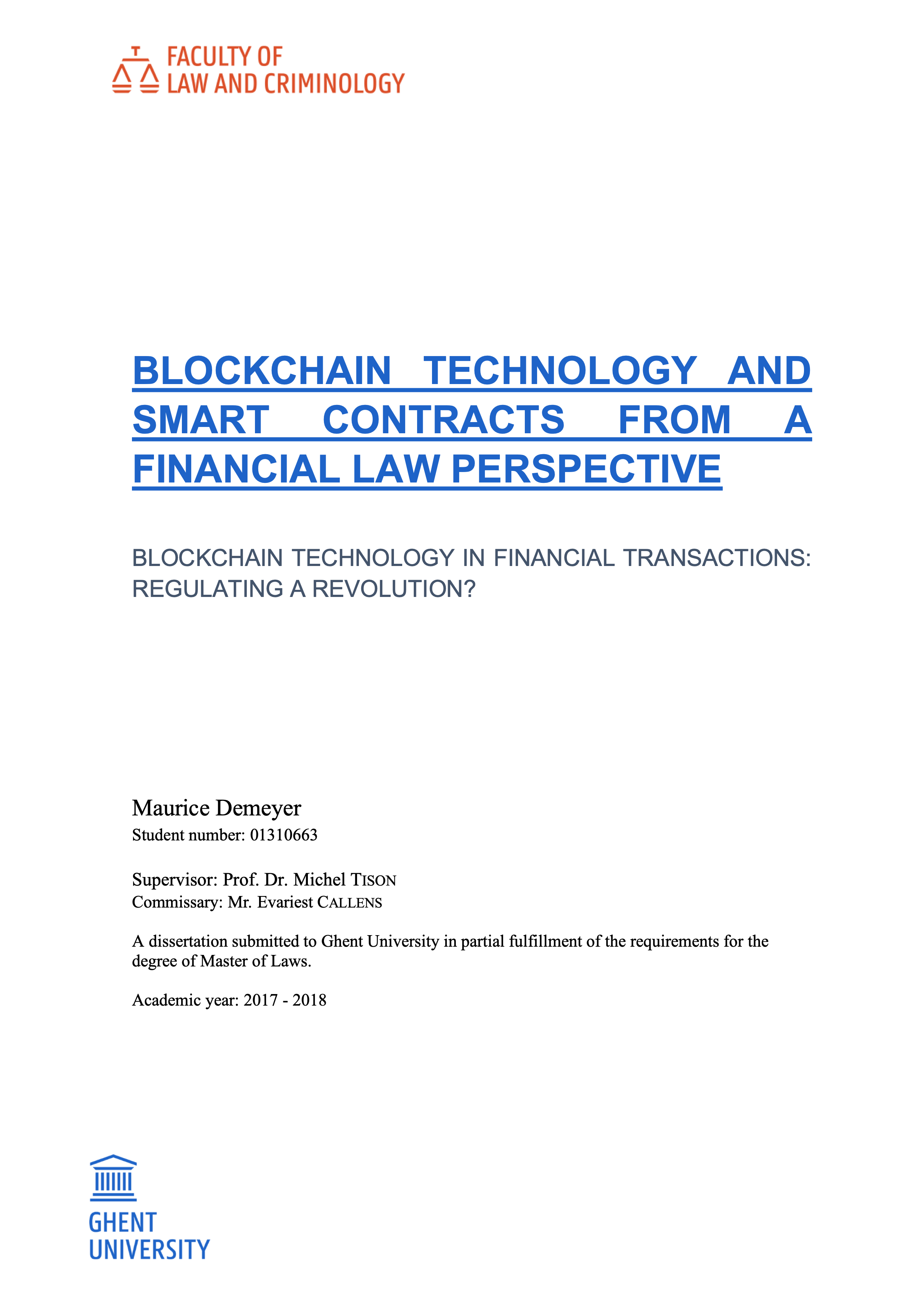 Blockchain technology and smart contracts from a financial law perspective