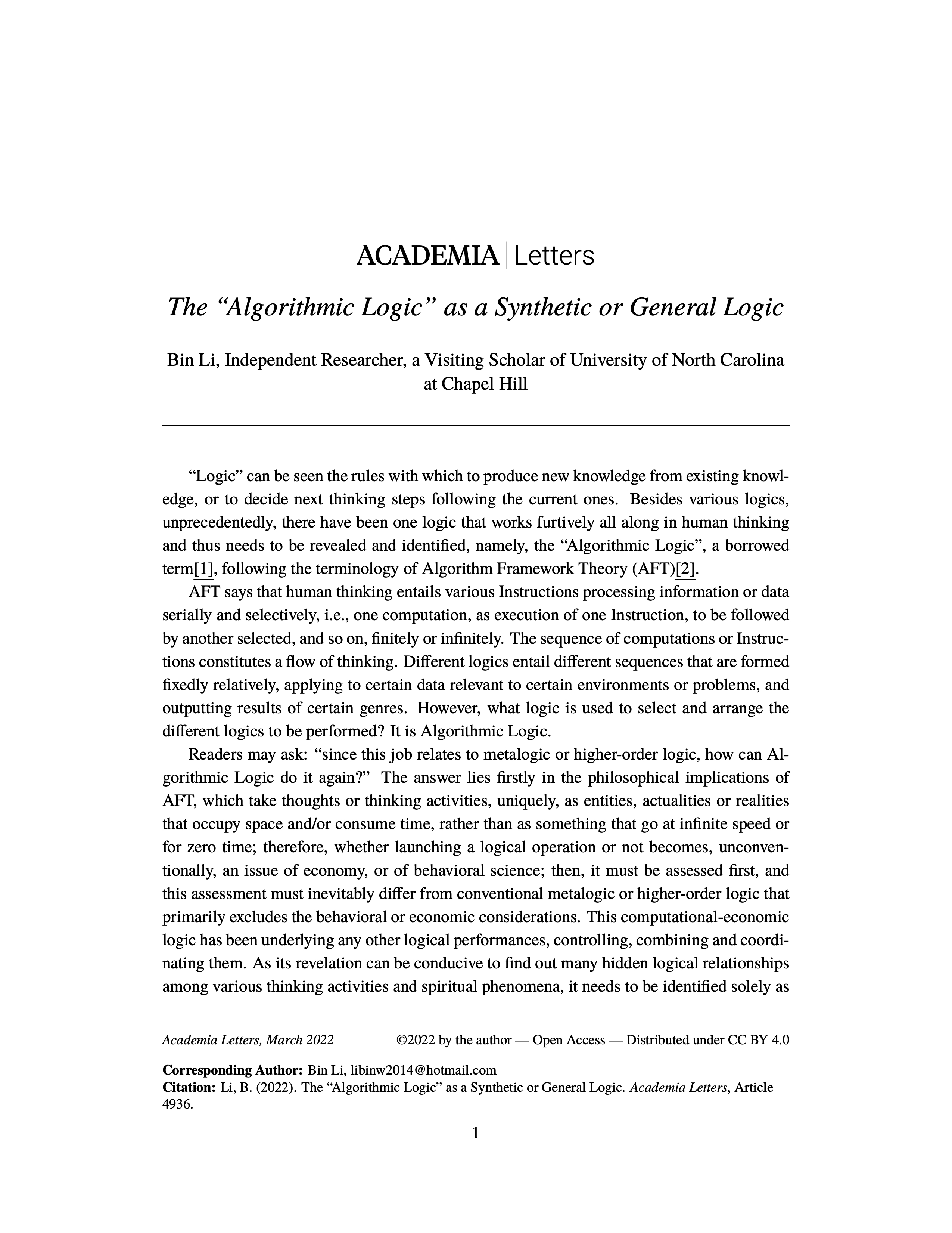The “Algorithmic Logic” as a Synthetic or General Logic