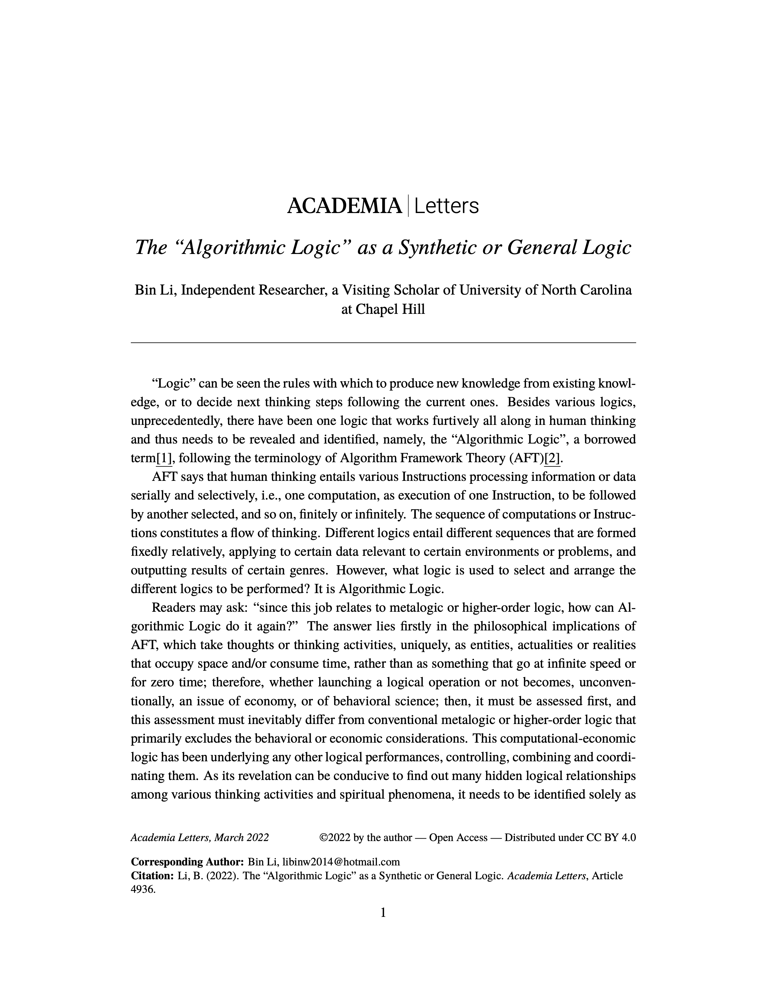 The “Algorithmic Logic” as a Synthetic or General Logic